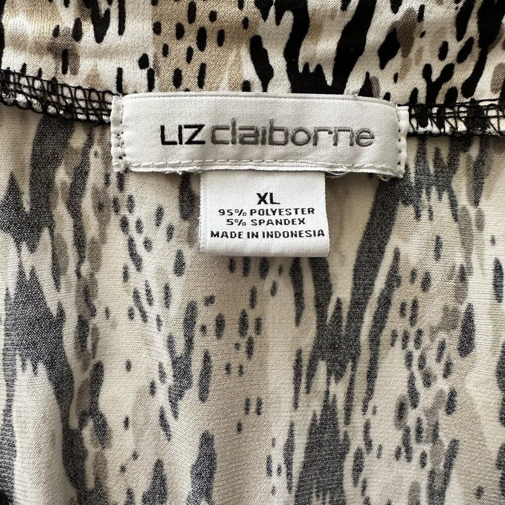 LIZ CLAIBORNE Snake Print Women's Tank Blouse SZ XL Black White Beige Mob Wife - Picture 8 of 8
